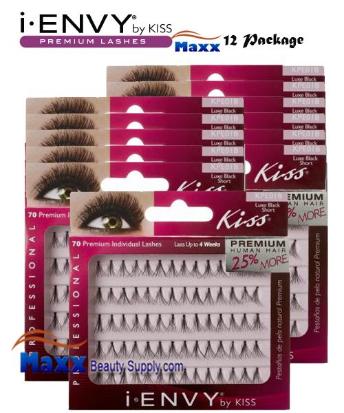 12 Package - Kiss i Envy Individual Eyelashes - KPE01B - Luxe Short Black